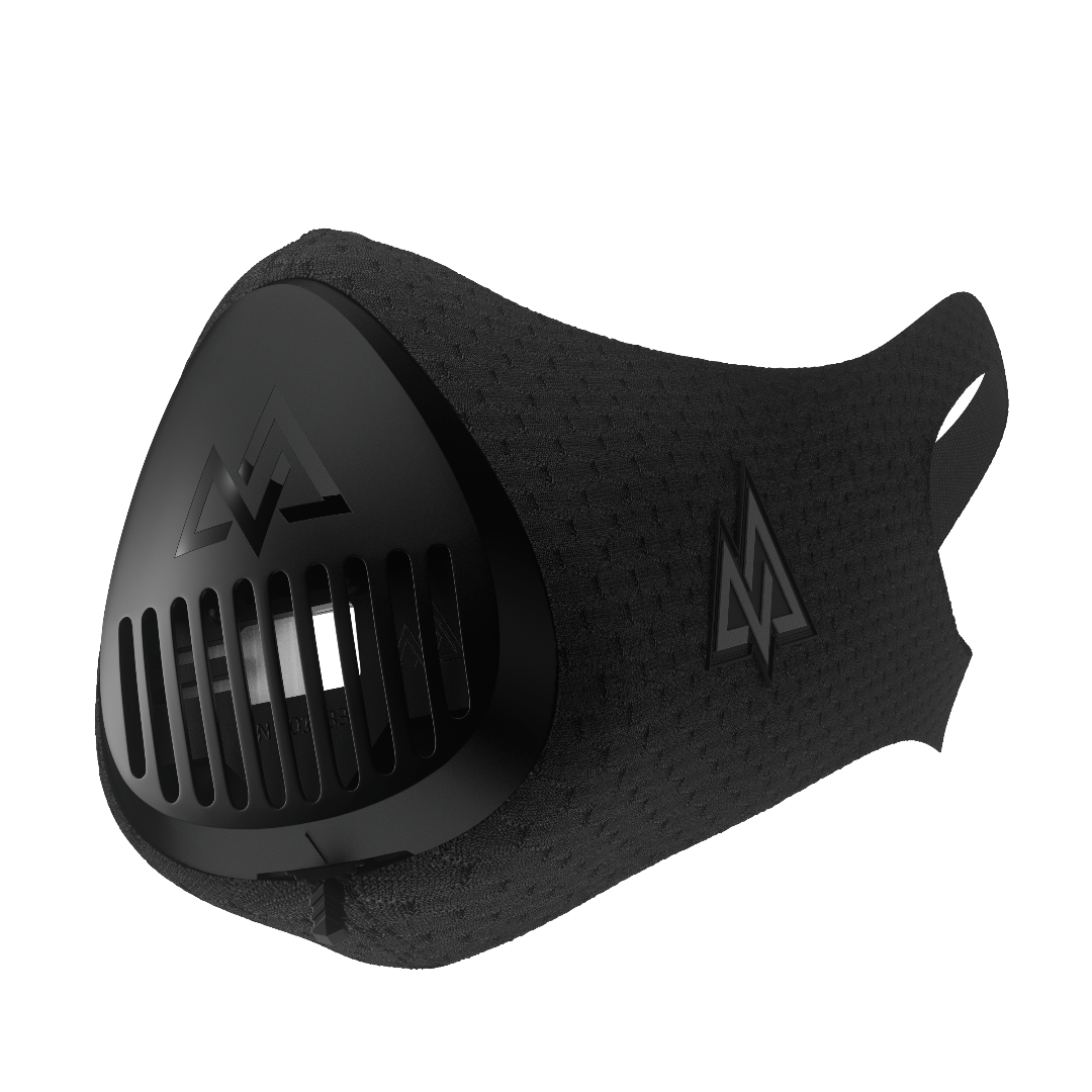 TRAINING MASK 3.0 front view showing black on black sleeve left facing