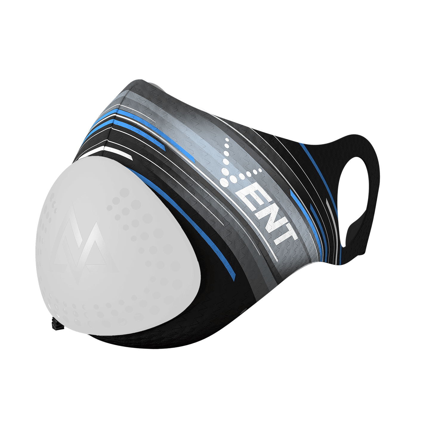 Training Mask VENT Black & Blue Sleeve - Left side view on mask