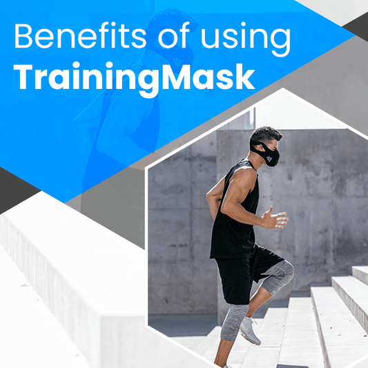 man running up stairs title reads benefits of the elevation training mask