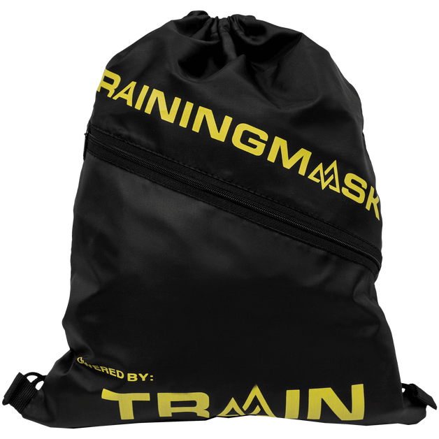 2.0 BlackOut Sports Bundle-Training Mask Cinch Bag front view with gold logo
