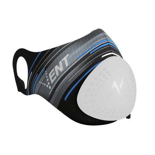 Training Mask VENT Black & Blue Sleeve -Right side view on mask